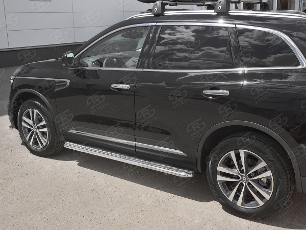 Фото Пороги труба d42 с листом (лист алюм, проф.сталь) (вариант 2) RENAULT KOLEOS 2017-