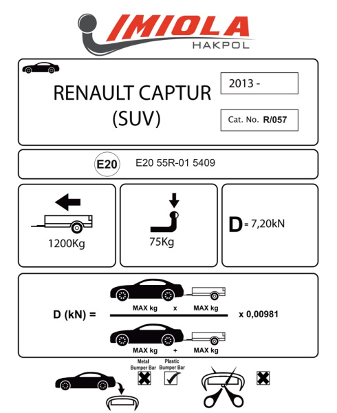 фото Фаркоп Imiola для Renault Captur 2013-