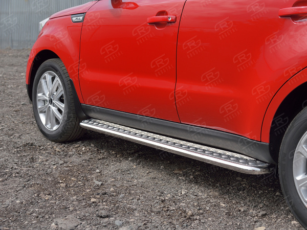 Фото Пороги труба d42 с листом (лист алюм, проф.сталь) (вариант 2) KIA SOUL 2017-