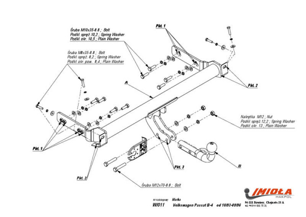 фото Фаркоп Imiola для Volkswagen Passat B4 седан/универсал (1993-1996)