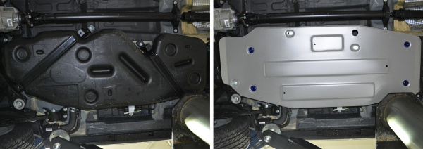 Фото Защита топливного бака Rival для Geely Atlas 2018-н.в., алюминий 4 мм, с крепежом, 333.1915.1