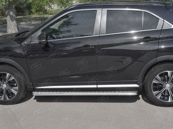 Фото Пороги труба d42 с листом (лист алюм, проф.сталь) (вариант 2) MITSUBISHI ECLIPSE CROSS 2018-