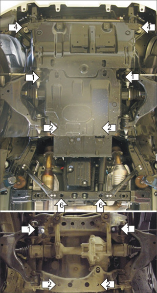 Фото Защита Motodor для картера, кпп и дифференциала (три части) Toyota Land Cruiser 120 Prado (2002-2009)