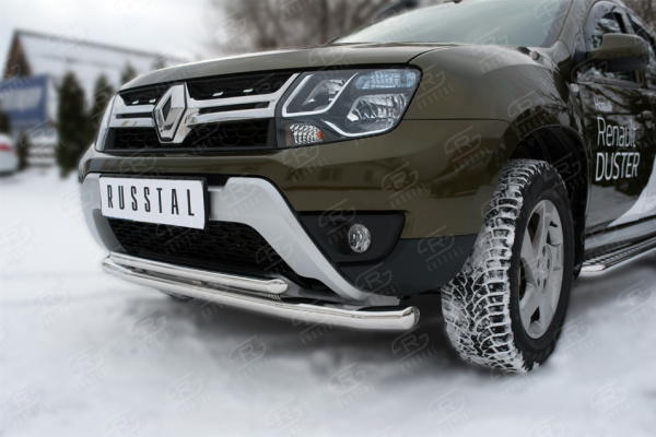 Фото Защита переднего бампера d63 (секции) d42 (дуга)+декор паз RENAULT Duster 2015-