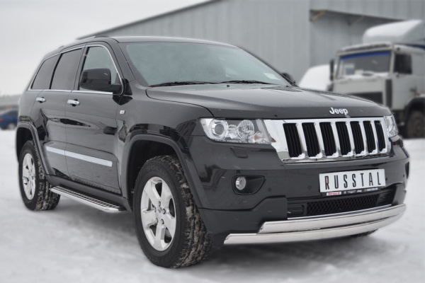 Фото Пороги труба d42 с листом (лист алюм., проф. нерж) (Вариант 1) JEEP Grand Cherokee 2012
