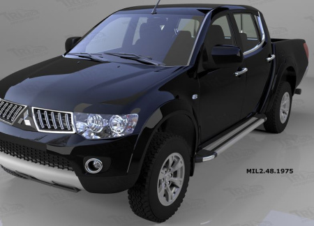 Пороги алюминиевые (Brillant) Mitsubishi L200 (2006-2013 / 2014-) (серебр)