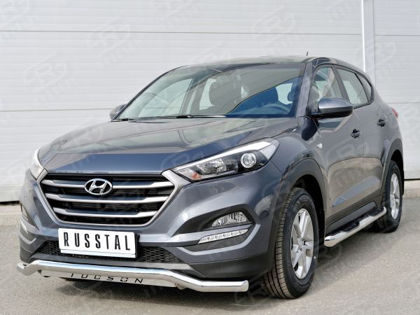 Фото Защита переднего бампера Ф63 волна с надписью HYUNDAI Tucson 2015-2017