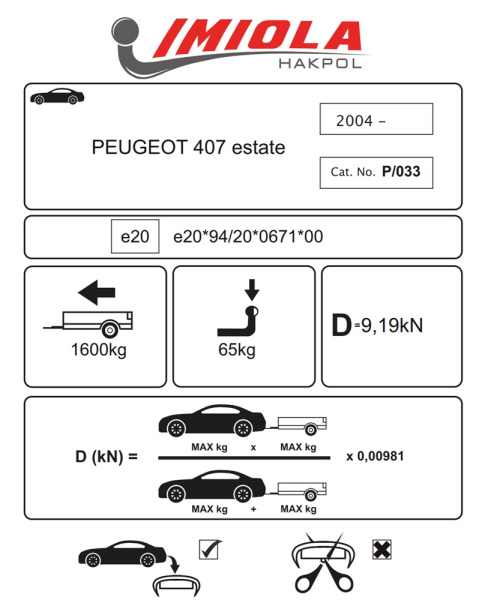 фото Фаркоп Imiola для Peugeot 407 универсал 2004-2010