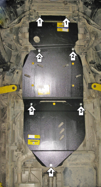 Фото Защита Motodor для картера, кпп и раздаточной коробки (3 части, 3 мм) Nissan Navara (2005 по наст.)