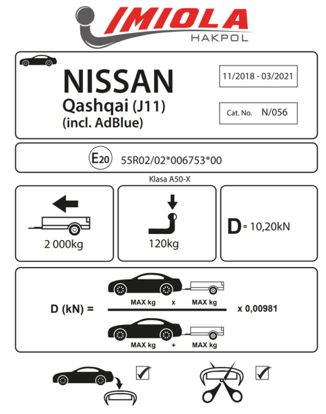 фото Фаркоп IMIOLA для Nissan Rogue Sport I (2017-2022)