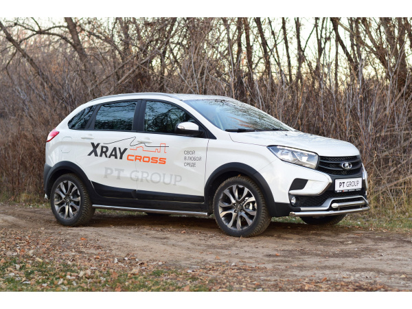 Фото Защита переднего бампера двойная Лада Иксрей Кросс d 51-51 мм