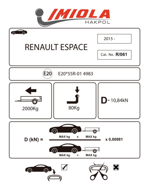 фото Фаркоп IMIOLA для Renault Grand Espace V (2015-2023)