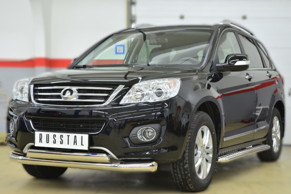 Фото Пороги труба d42 с листом (лист алюм., проф. нерж)GREAT WALL Hover H6 2012-2013