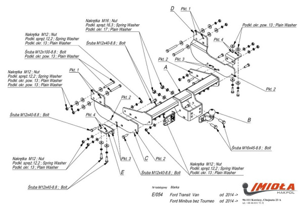 Фаркоп Imiola для Ford Transit 2013- (кроме Turneo)