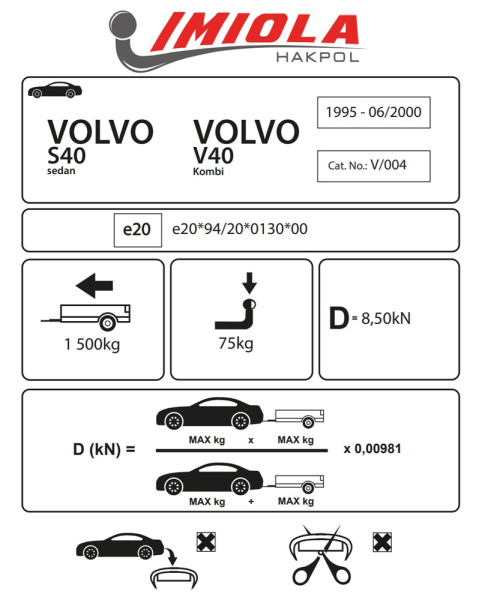 фото Фаркоп Imiola для Volvo S40 седан 1995-2004, Volvo V40 универсал 1995-2004