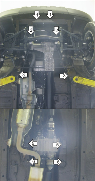 Фото Защита Motodor для картера, КПП и РК (три части) Chevrolet Niva (2002-2008)