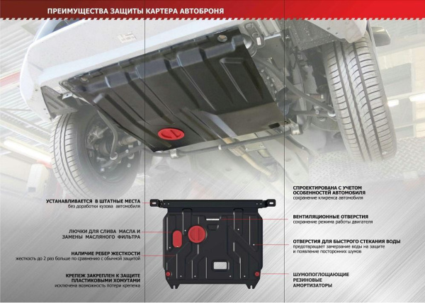 Фото Защита картера и КПП Автоброня для Kia Picanto 2017-, V - 1.2