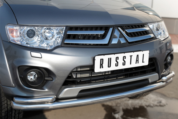 Фото Защита переднего бампера d63 (секции) d42х2 (уголки) MITSUBISHI L200 2014