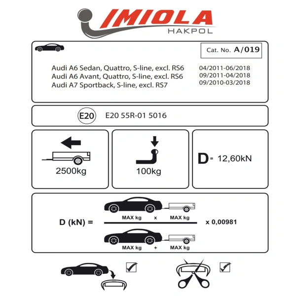 Фаркоп Imiola (Польша) для Audi A7 I «4G» (2010-2018)