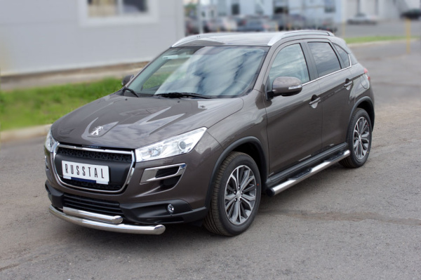 Фото Пороги труба d76 с накладками (вариант 2) PEUGEOT 4008 2012-2017