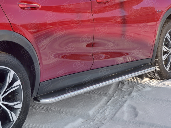 Фото Пороги труба d42 С листом (лист нерж, проф. нерж)(вариант 3) INFINITI QX30 2016