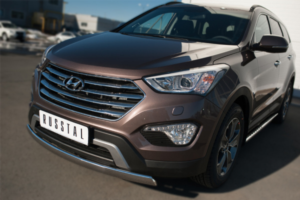 Фото Защита переднего бампера d75х42 (дуга) HYUNDAI SANTA FE GRAND 2014-2015