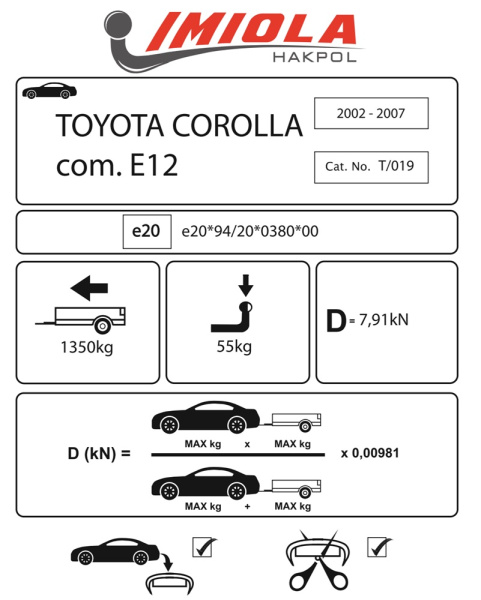 фото Фаркоп Imiola для Toyota Corolla универсал 2002-2007
