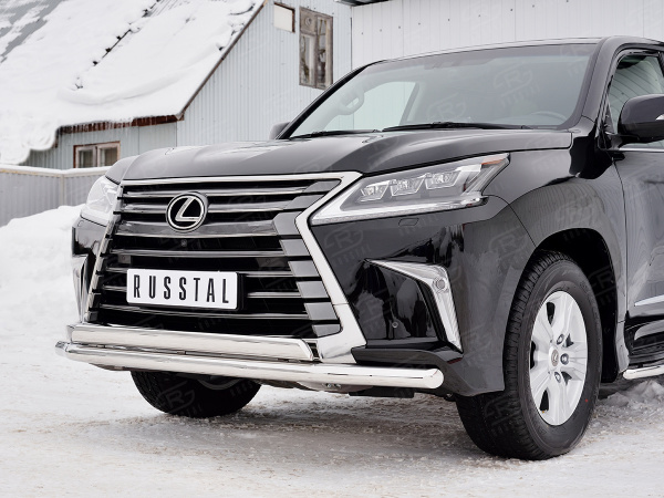Фото Защита переднего бампера d63 секция-75х42 дуга LEXUS LX450d-LX570 2015 (кроме F-Sport)