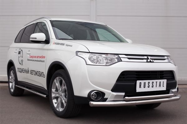 Фото Пороги труба 75х42 овал с проступью MITSUBISHI Outlander 2014