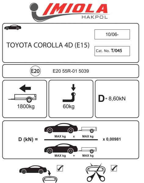 фото Фаркоп Imiola для Toyota Corolla «седан» X (2006-2013)