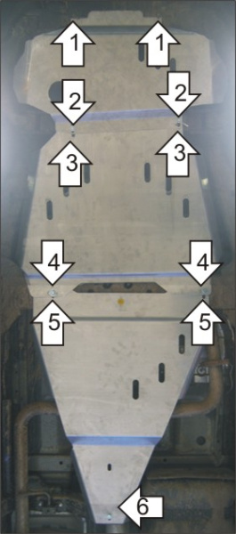 Фото Защита алюминиевая Мотодор Nissan Pathfinder  2005-2014 (двигателя, КПП, радиатора, разд. коробки)