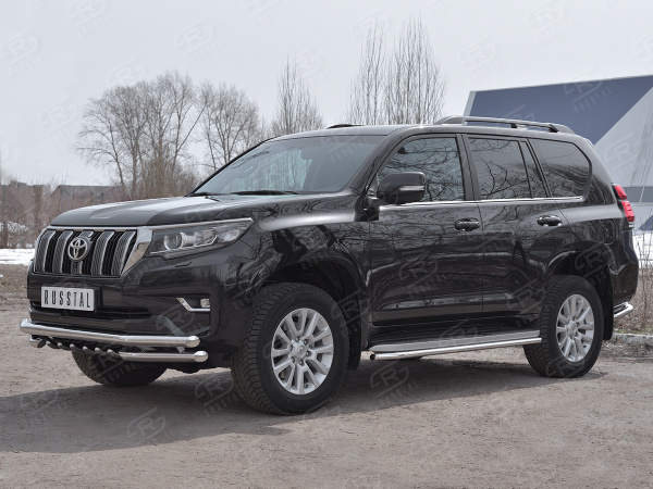 Фото Защита переднего бампера d63 секции-d63 уголки+d42 зубы TOYOTA LC PRADO 150 2017-