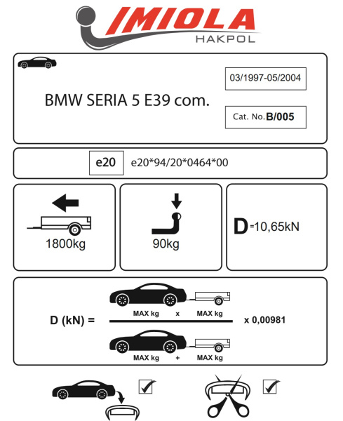 Фаркоп Imiola для BMW 5-Series E39 универсал (1997-2004)