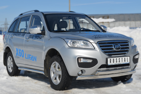 Фото Защита переднего бампера 75х42/75х42 овал (дуга) LIFAN X60 2011-2016