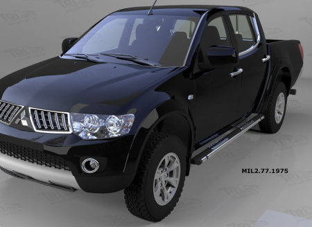 Пороги алюминиевые (Emerald Black) Mitsubishi L200 (2006-2013 / 2014-)