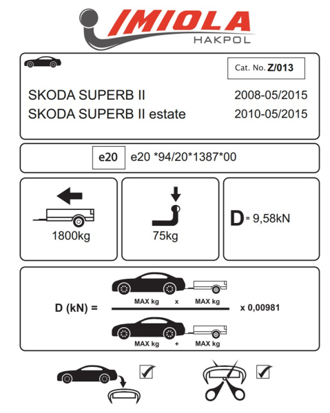 фото Фаркоп Imiola для Skoda Superb II 2008- седан/универсал