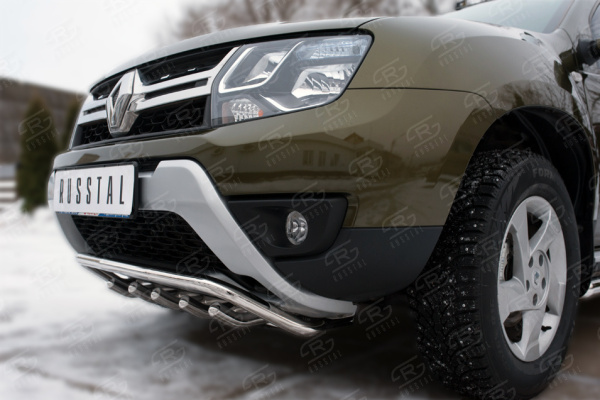 Фото Защита переднего бампера d42 (волна)+d42 (зубы) RENAULT Duster 2015-