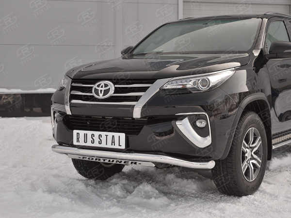 Фото Защита переднего бампера d63 волна с надписью TOYOTA FORTUNER 2017-