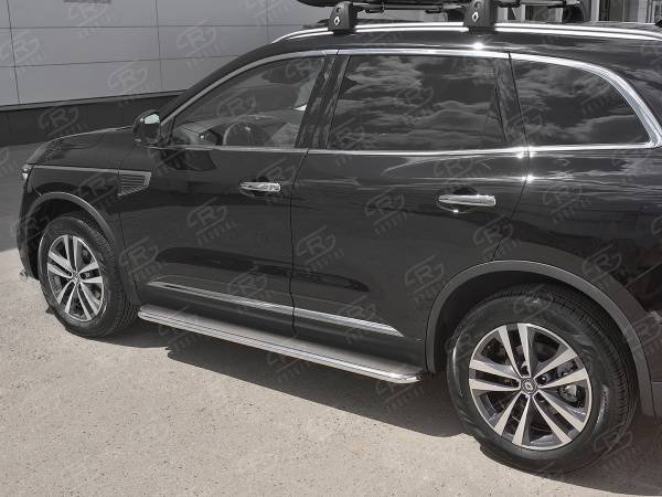 Фото Пороги труба d42 с листом (лист нерж, проф. нерж) (вариант 3) RENAULT KOLEOS 2017-