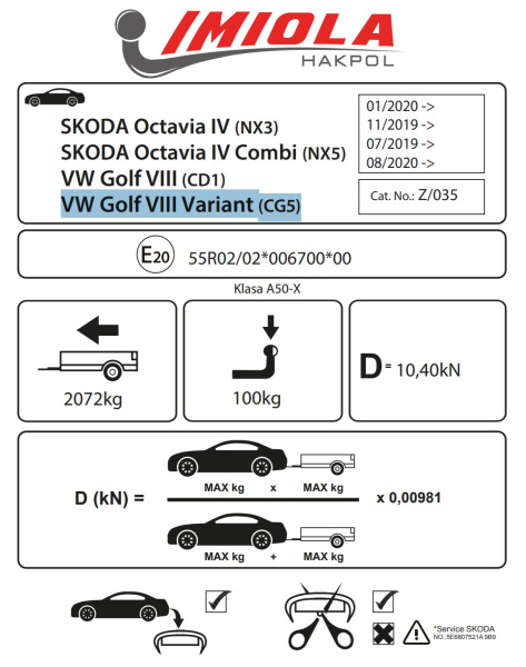 фото Фаркоп Imiola для Skoda Octavia «A8» IV лифтбек/универсал (2020-)