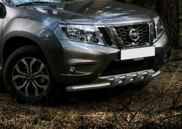 Фото Защита переднего бампера d57+d42 с профильной защитой картера Nissan Terrano 2014-