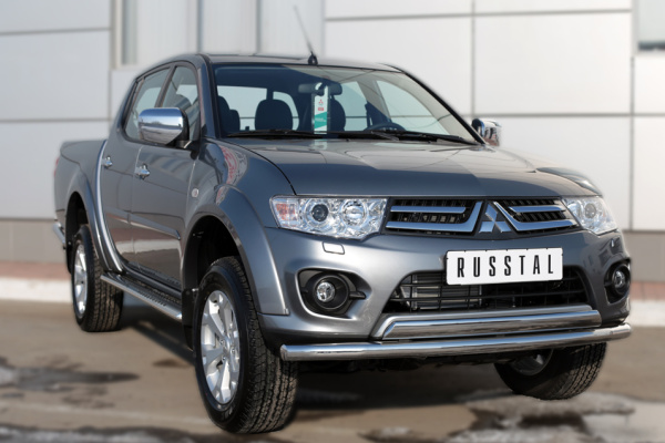 Фото Защита переднего бампера d63 (секции) d75х42 (дуга) MITSUBISHI L200 2014