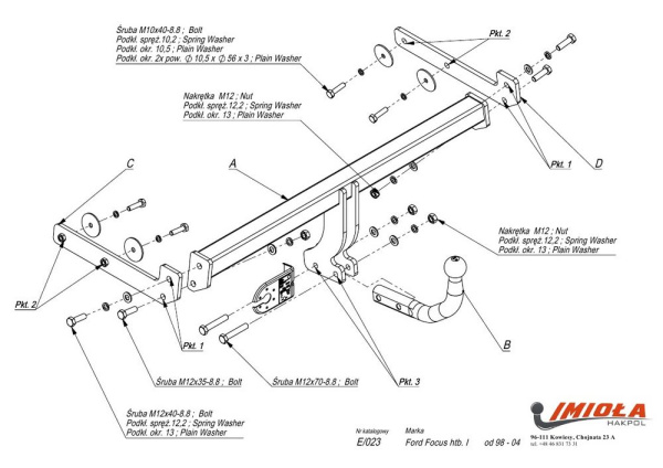 Фаркоп Imiola для Ford Focus I хетчбек 1998-2004