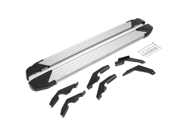 Фото Пороги алюминиевые Rival "Silver" для Toyota Hilux 2015-