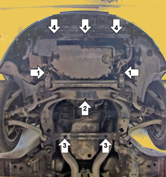 Фото Защита Motodor для картера и кпп (две части) Volkswagen Phaeton (акпп) (2002-2006)