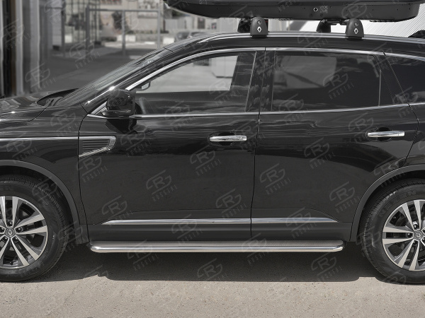 Фото Пороги труба d42 с листом (лист нерж, проф. нерж) (вариант 3) RENAULT KOLEOS 2017-