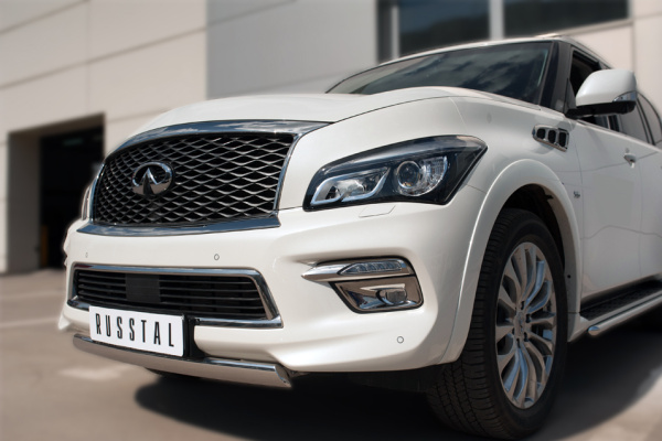 Фото Защита переднего бампера d75х42 (дуга) INFINITI QX 80 2014-2017