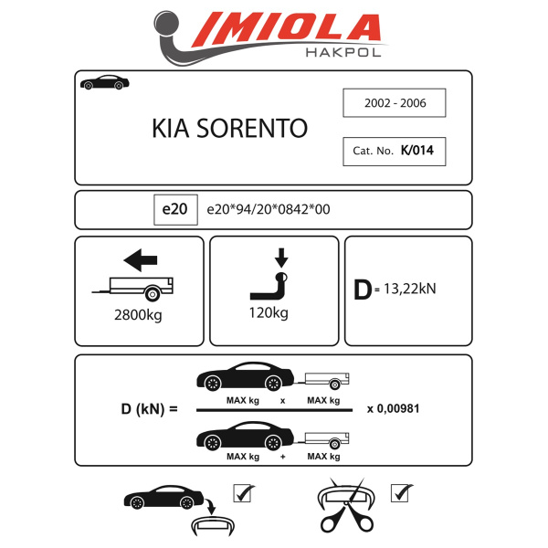 фото Фаркоп Imiola для Kia Sorento 2002-2006