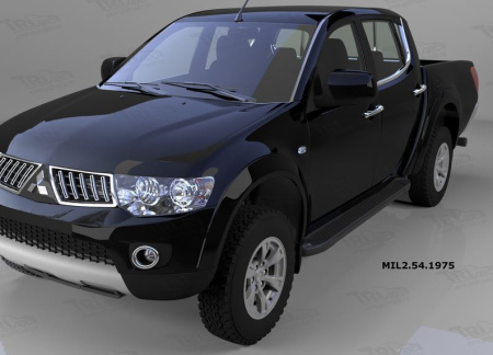 Пороги алюминиевые (Sapphire Black) Mitsubishi L200 (2006-2013 / 2014-)