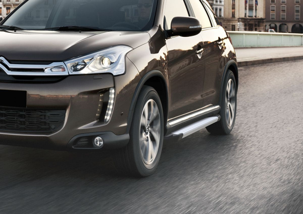 Фото Пороги алюминиевые Rival "Silver" для Citroen C-Crosser 2007-2013